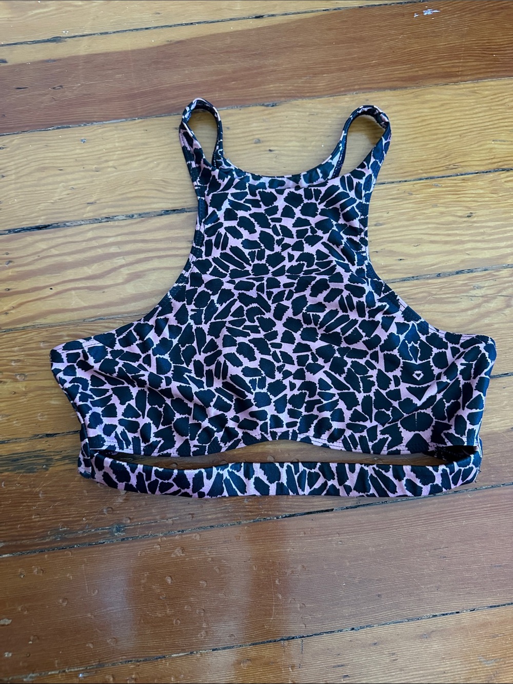 Women's Pink and Black Printed Crop Tank Top